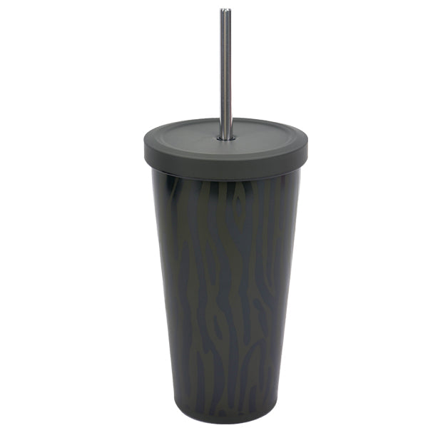 כוס עם קש מנירוסטה דופן כפולה זברה