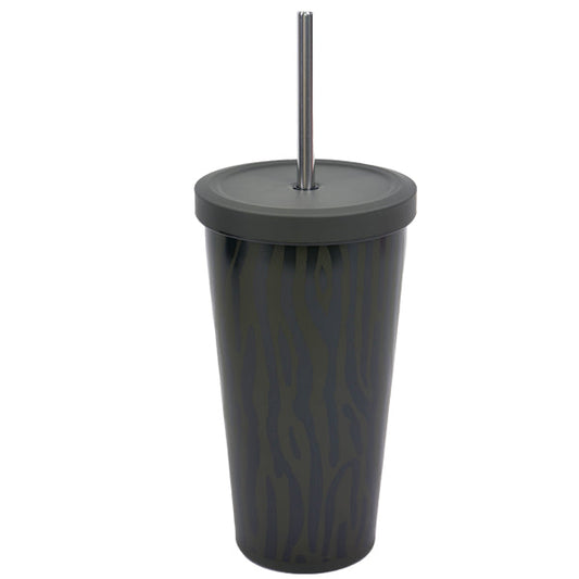 כוס עם קש מנירוסטה דופן כפולה זברה