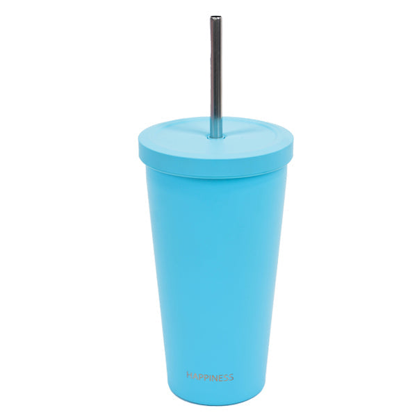 כוס עם קש מנירוסטה דופן כפולה תכלת 8862566