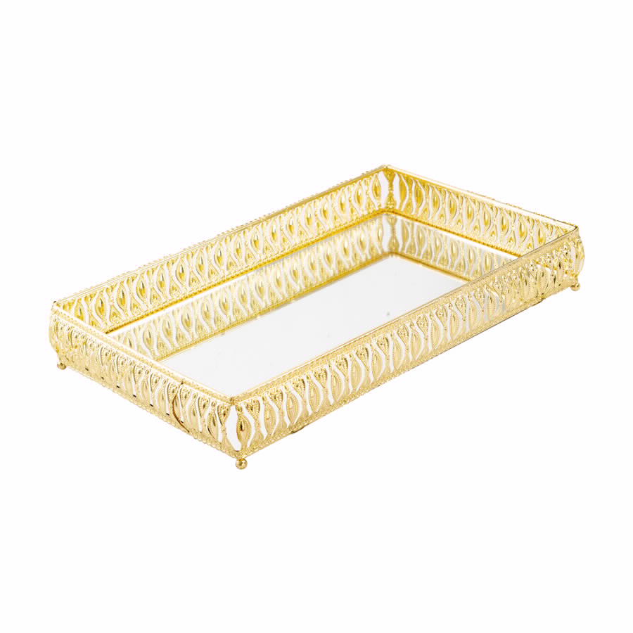 מגש מלבני עם מראה מומבאי זהב