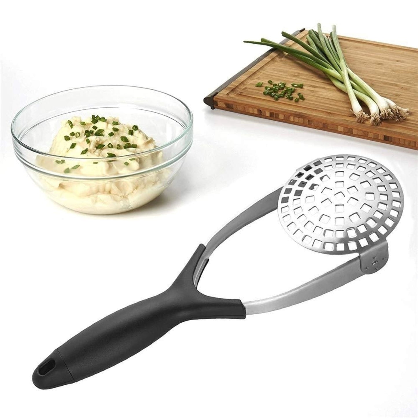 מועך תפוא נירוסטה מתקפל 27 סמ עם ידית ABS שחורה