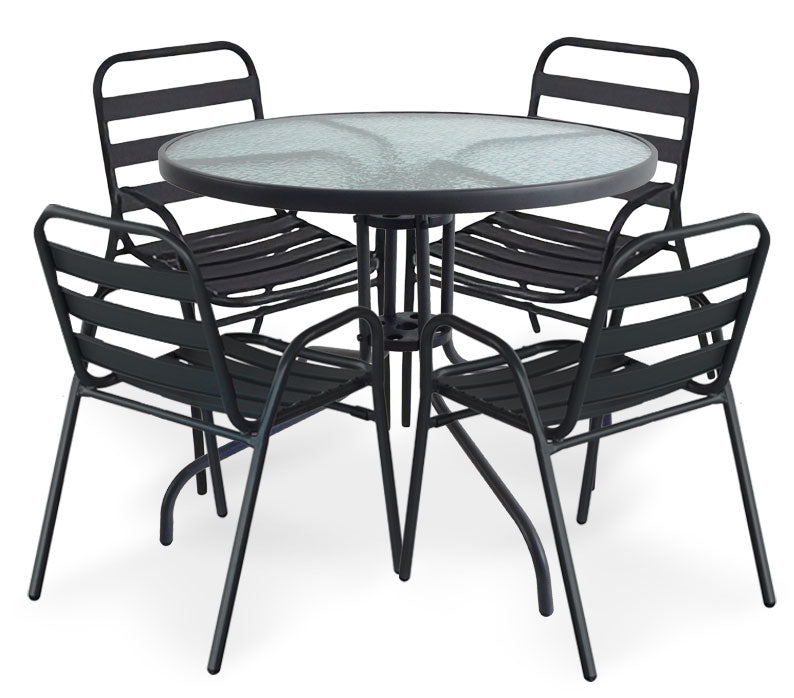 סט שולחן מתכת עגול 90 ס"מ ניו-יורק + 4 כסאות דנוור מתכת אפור כהה