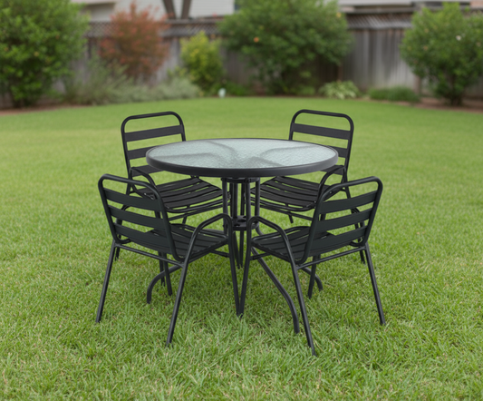 סט שולחן מתכת עגול 90 ס"מ ניו-יורק + 4 כסאות דנוור מתכת אפור כהה