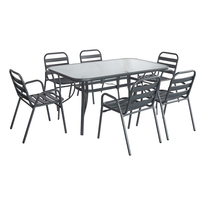 שולחן זכוכית עם שישה כיסאות מתכת