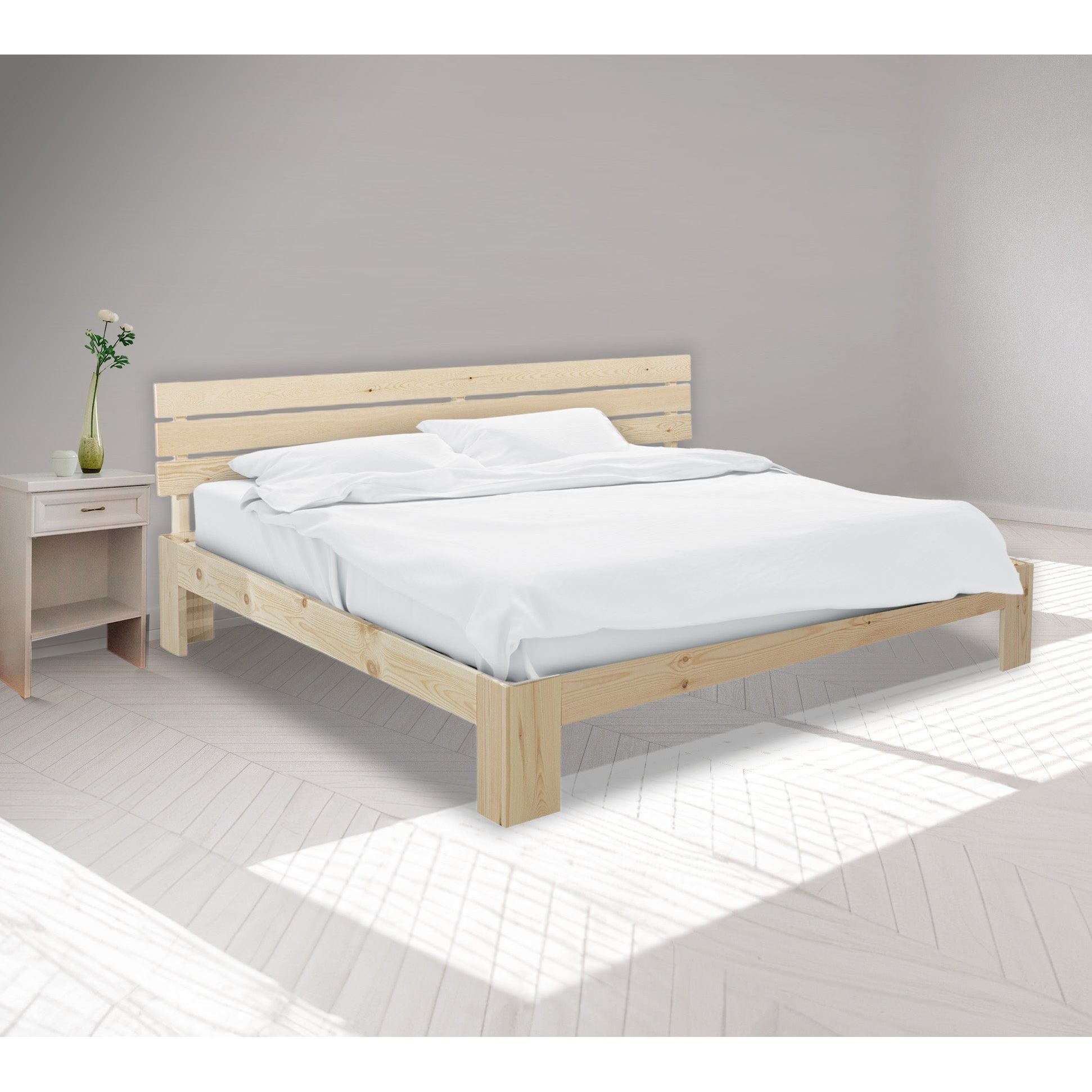 מיטת עץ זוגית דגם סילו 140*190 ס"מ צבע טבעי