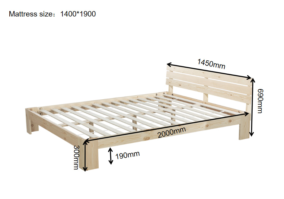 מיטת עץ זוגית דגם סילו 140*190 ס"מ צבע טבעי