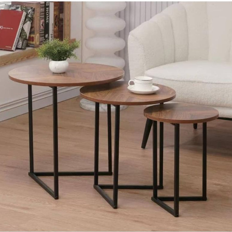 סט 3 שולחנות עץ ניקול