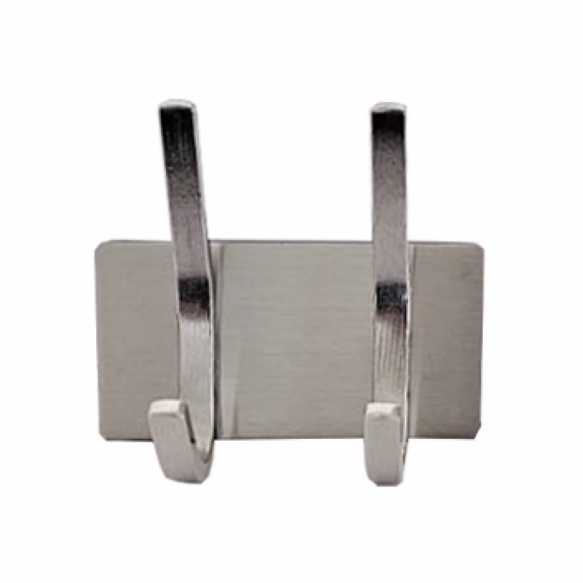 וו תליה נירוסטה בהדבקה דגם הדסון (מלבן מוארך + 2 ווים)-כסף מט