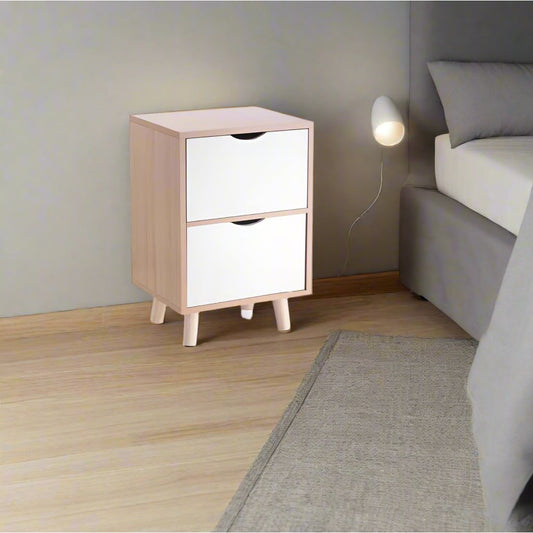 שידת לילה מגירות עץ 2 קומות