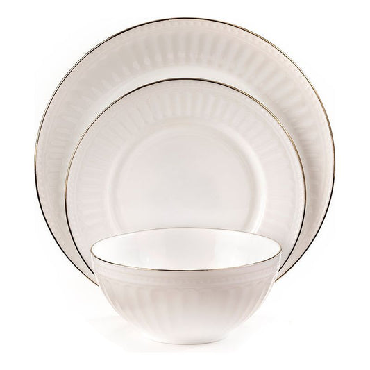 מערכת אוכל 18 חלקים זכוכית אנטי צ'יפ לבן מעוצב GOLD SHELL