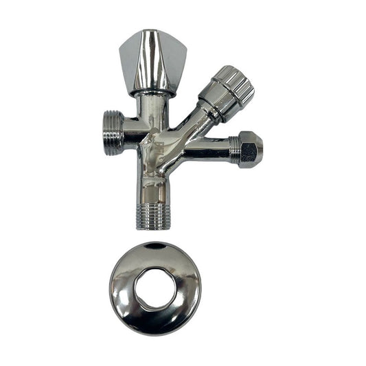 ברז זוית עם יציאה מדיח PFL  1/2*3/8*3/4