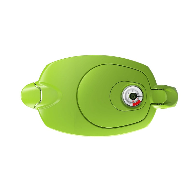 מכסה קיטור ירוק סגור, מד חום באמצע.