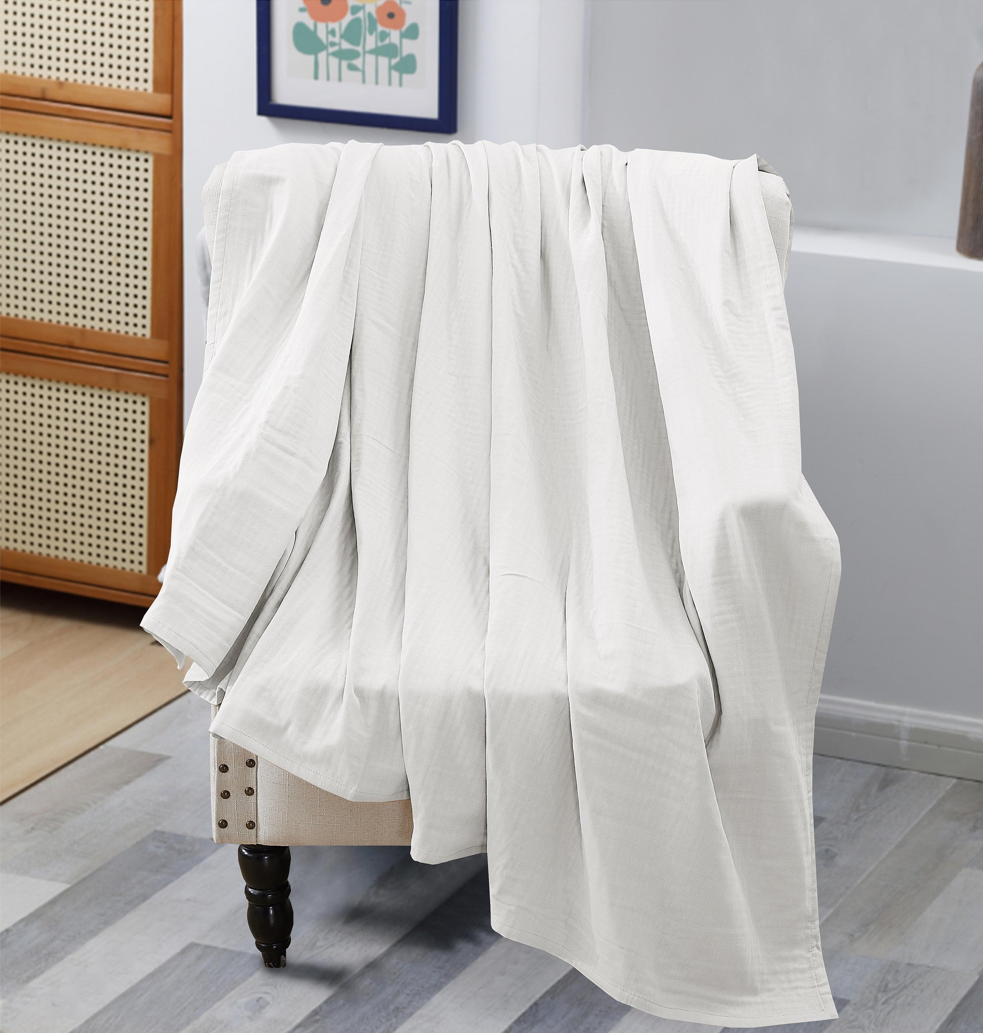 שמיכת מוסלין יחיד 100% כותנה לבן