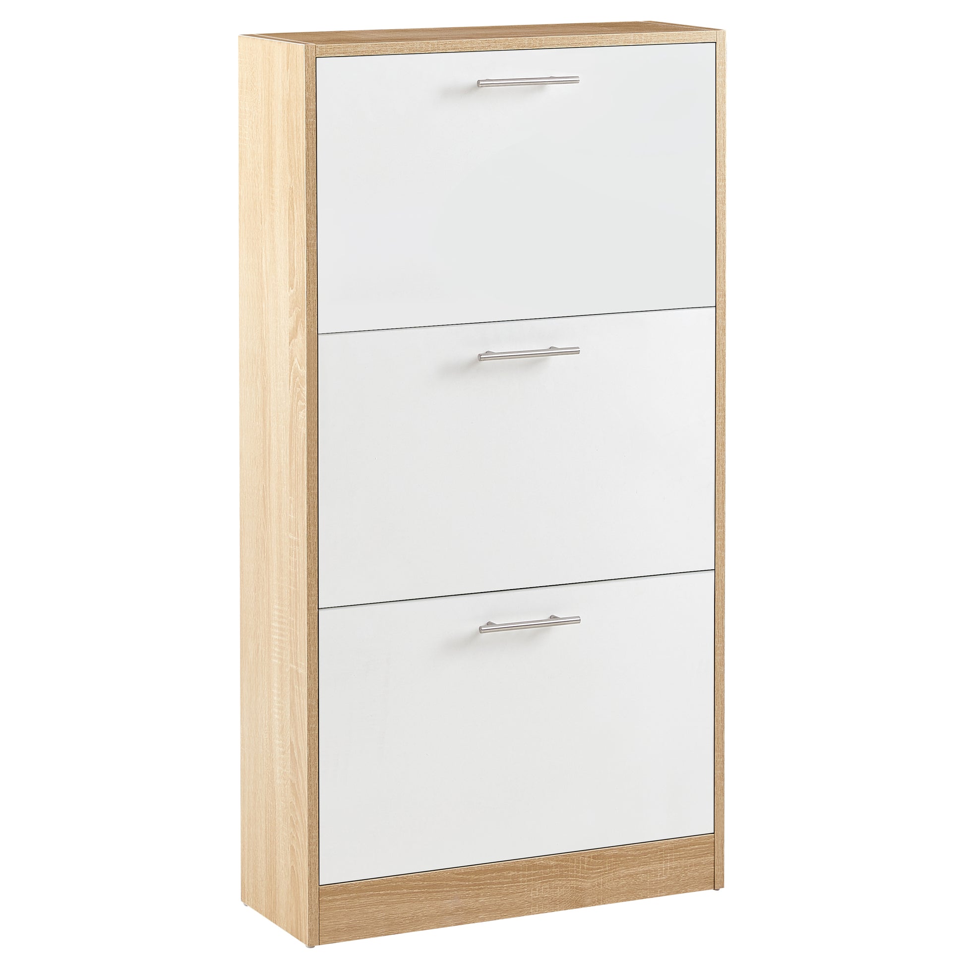 ארון נעליים שלוש דלתות, צבע עץ אלון ולבן