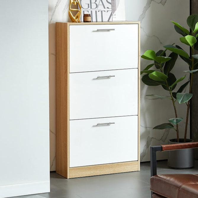 ארון נעליים שלוש דלתות, צבע עץ אלון ולבן