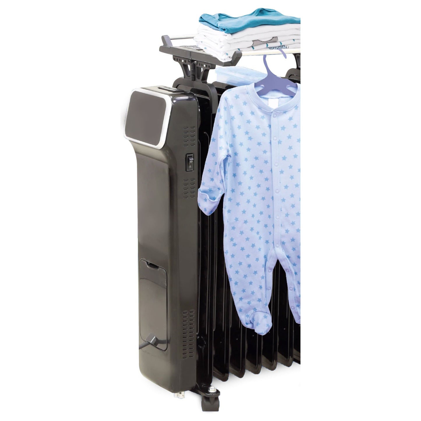 מתלה ליבוש בגדים בצבע לבן לרדיאטור, מתאים לרדיאטור מסדרת אלסקה ולפלנד בגודל 9,11,13 צלעות של SYENERGY. אין לעשות שימוש במוצר ללא השגחה