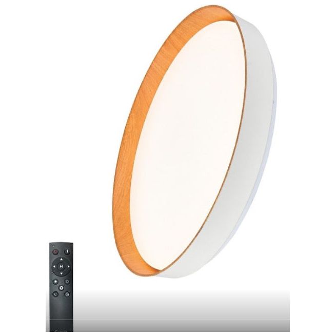 צמוד תקרה PAULO לבן + עץ 51 ס"מ 100W CCT + שלט