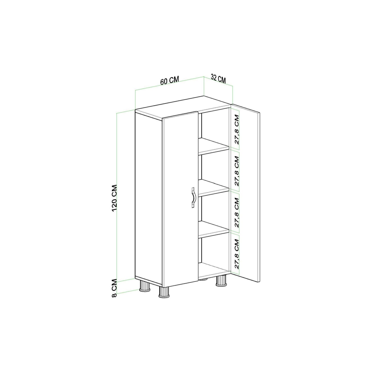 ארון שירות 2 דלתות ליאת דגם 6103 - צבע לבן