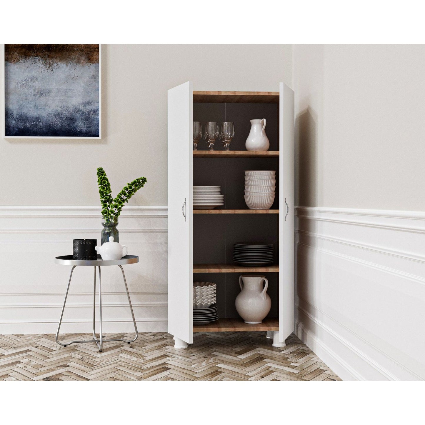 ארון שירות 2 דלתות ליאת דגם 6103 - צבע לבן בשילוב אלון