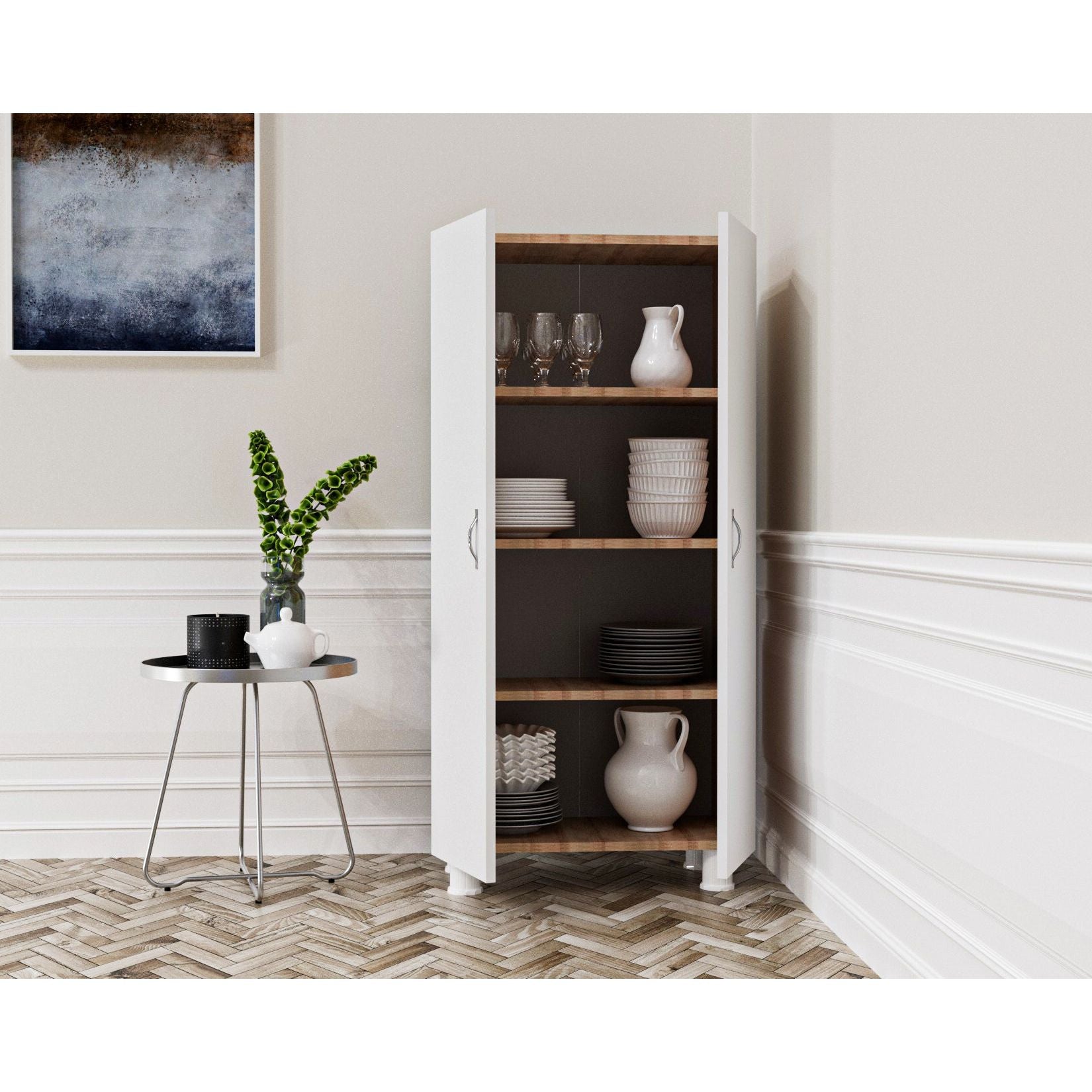 ארון שירות 2 דלתות ליאת דגם 6103 - צבע לבן בשילוב אלון