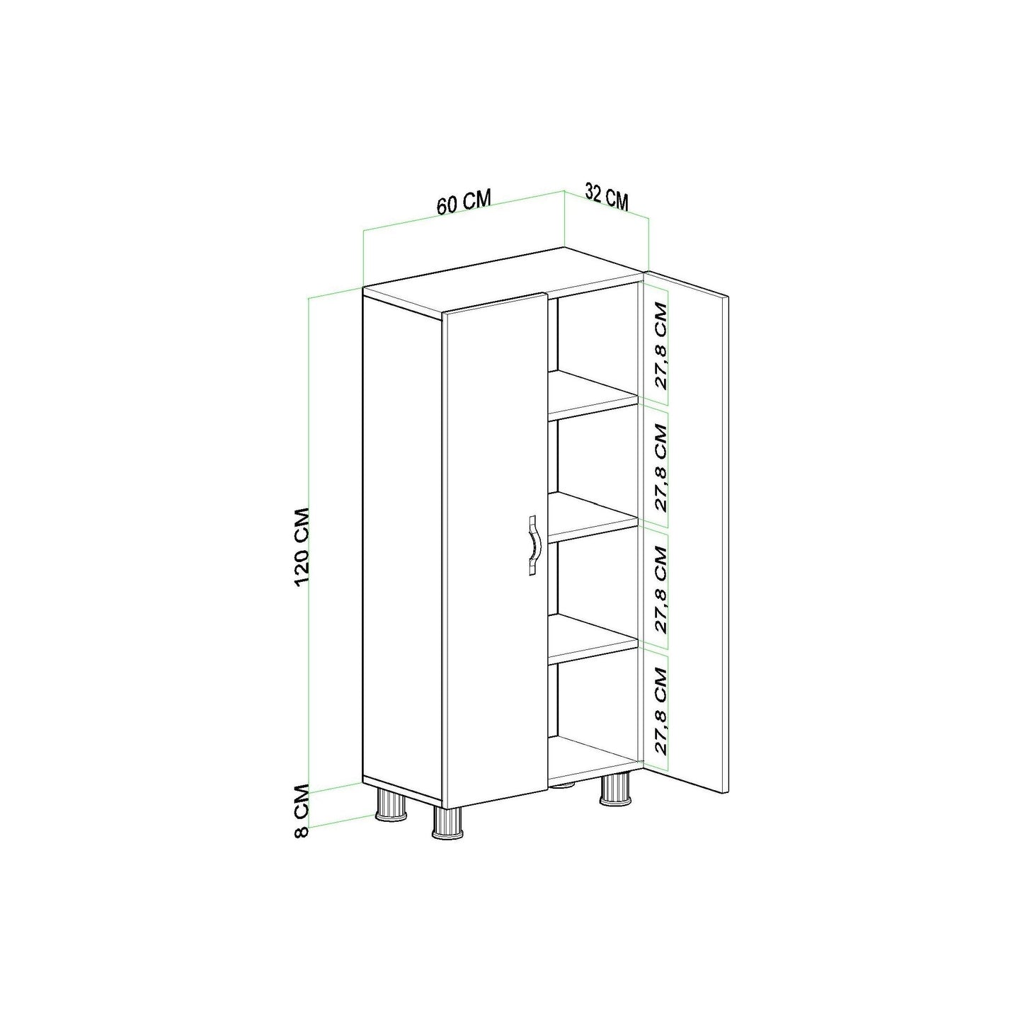 ארון שירות 2 דלתות ליאת דגם 6103 - צבע לבן בשילוב אלון