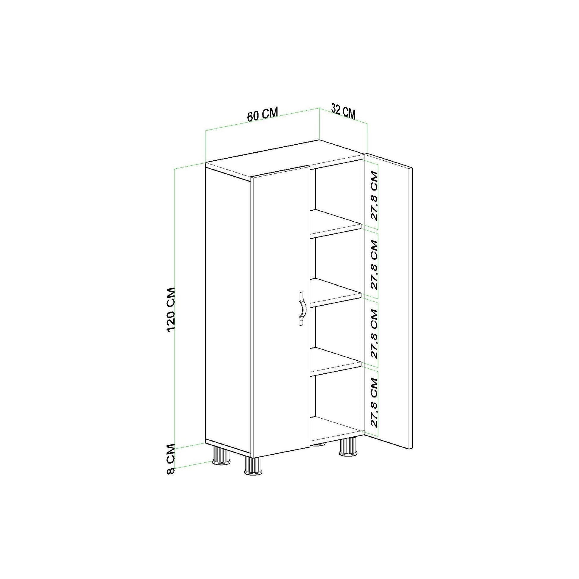 ארון שירות 2 דלתות ליאת דגם 6103 - צבע לבן בשילוב אלון