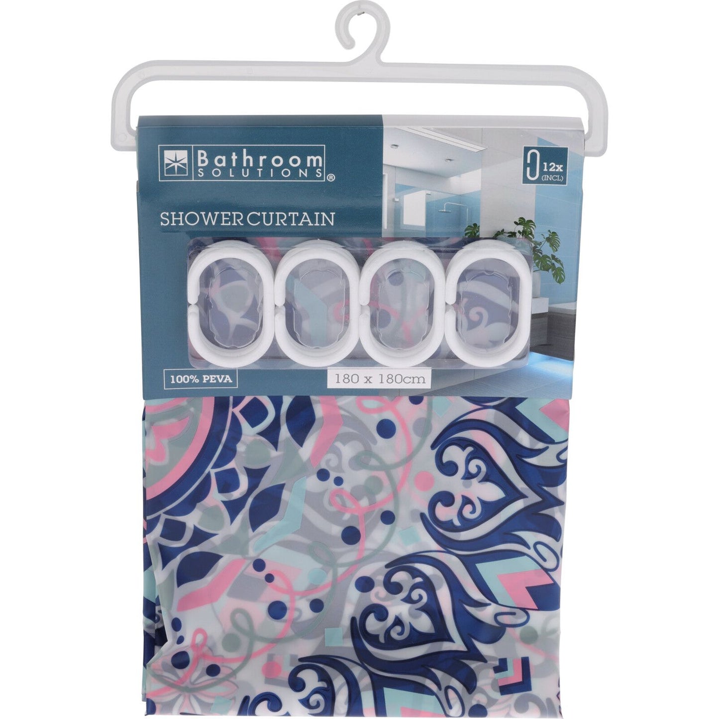 וילון אמבט 180*180 פרחוני כחול אפור