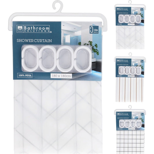 וילון אמבט 180*180 לבן עדין/פסים