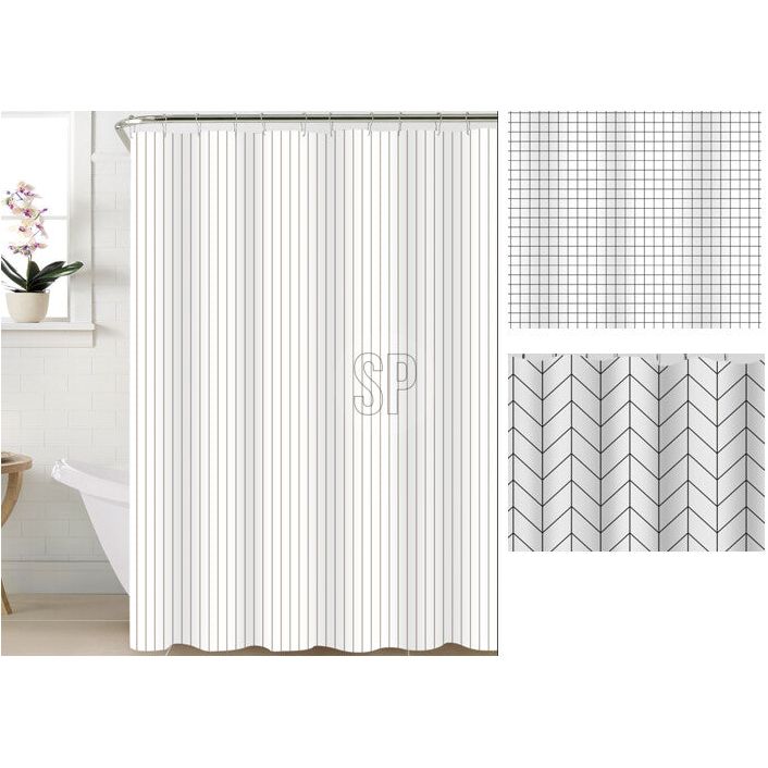 וילון אמבט 180*180 לבן עדין/פסים