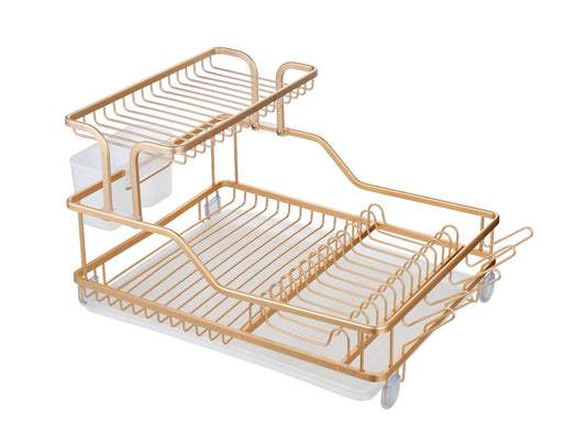 מייבש כלים 2 קומות אלומיניום עם סכומון ומגש נשלף ROS