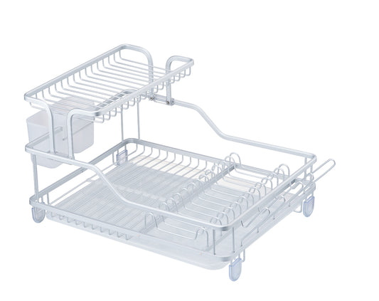 מייבש כלים 2 קומות אלומיניום עם סכומון ומגש נשלף ROS