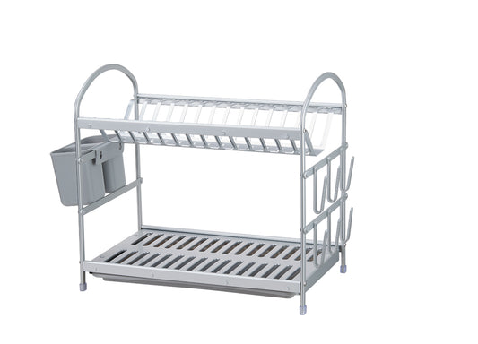 מייבש כלים 2 קומות אלומיניום עם סכומון ומגש נשלף DON