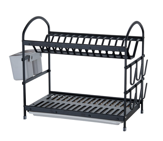 מייבש כלים 2 קומות אלומיניום עם סכומון ומגש נשלף DON