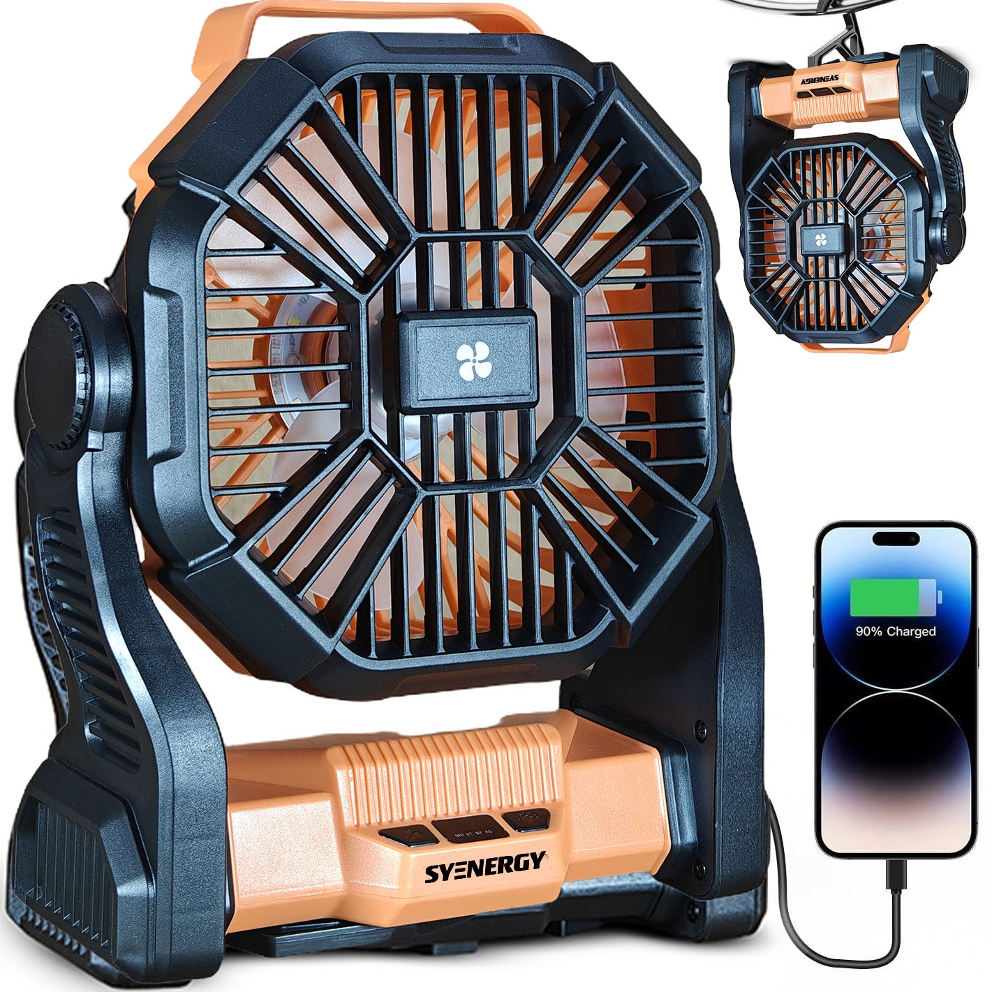 מאוורר קמפינג נייד נטען כתום דגם HC-23 של SYENERGY