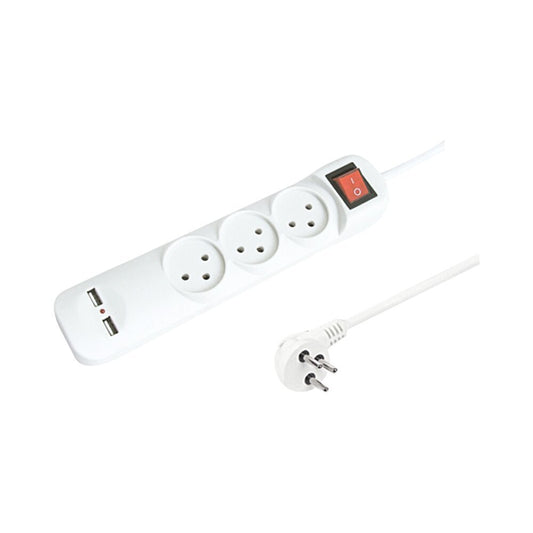 רב שקע 3+מפסק+2X USB3.1A+כבל1מ