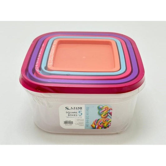 סט 5 קופסאות פלסטיק מרובעות