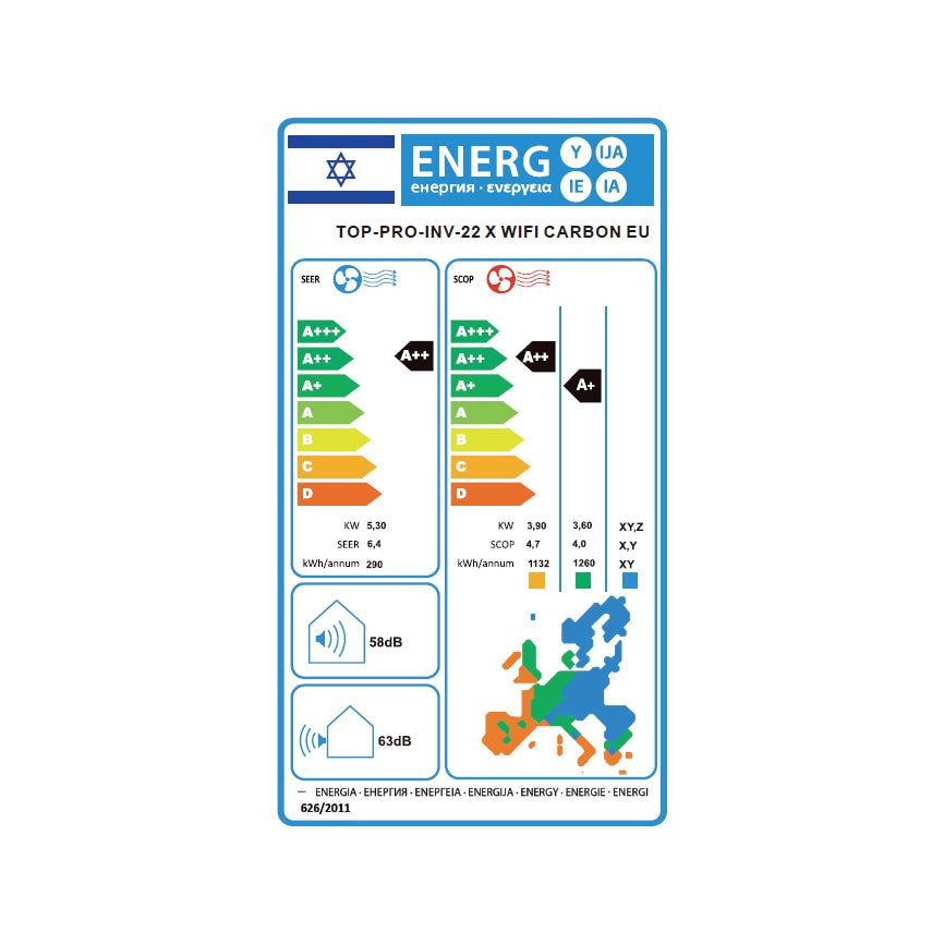 מזגן עילי Tornado Top Pro INV 22 X WIFI CARBON EU צבע קרבון