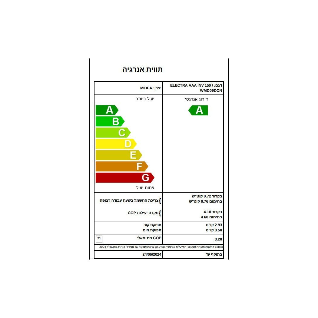 מזגן עילי אלקטרה Electra  AAA Inverter 150 