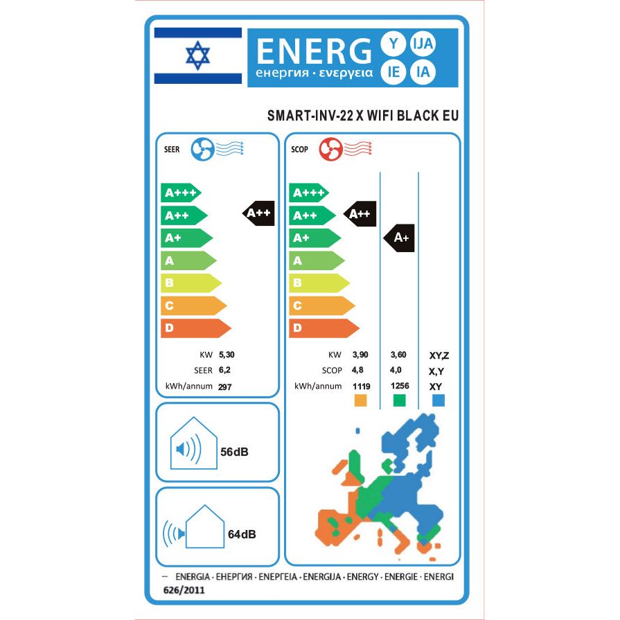 מזגן עילי טורנדו TORNADO SMART INV 22 X WIFI BLACK EU