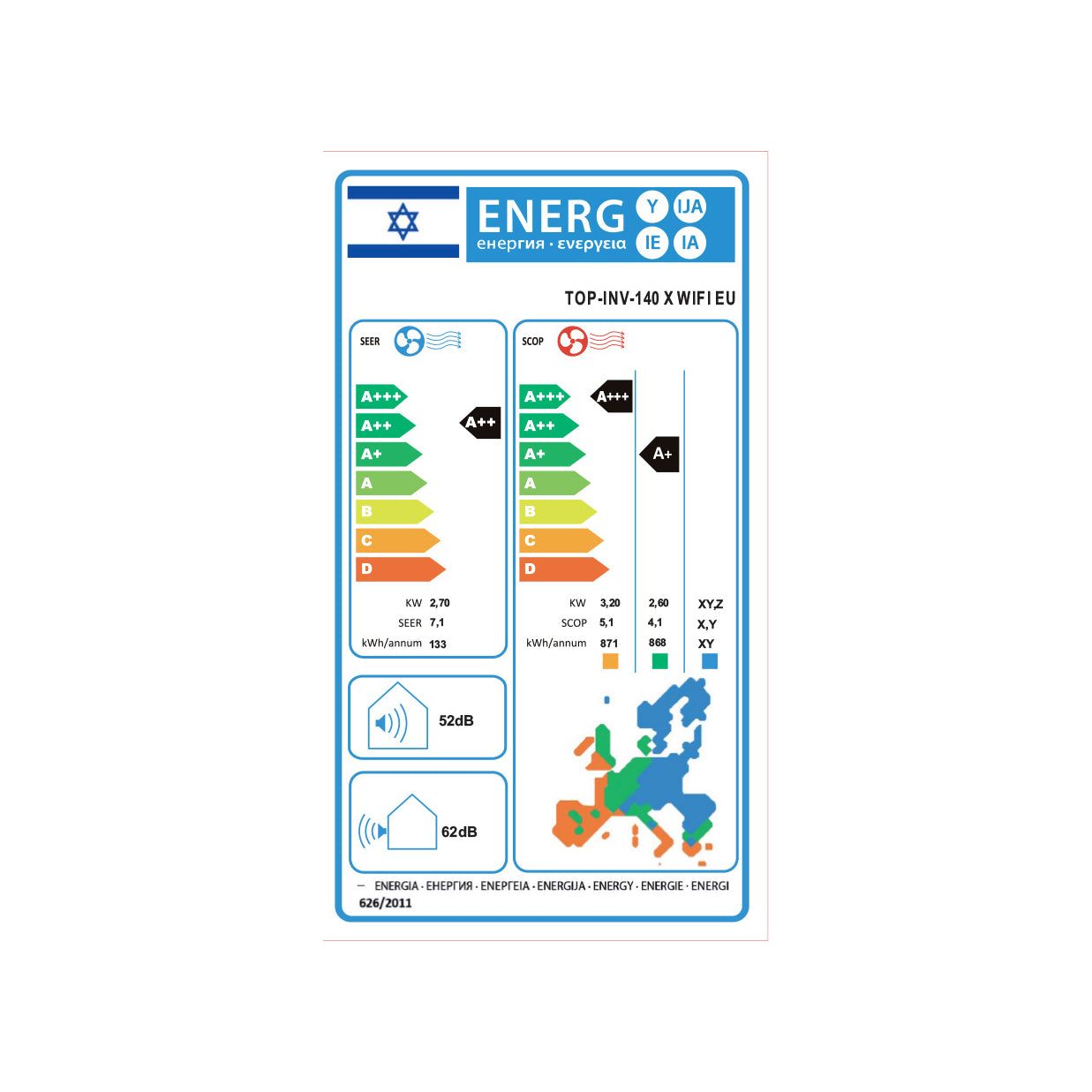 מזגן עילי טורנדו TORNADO TOP INV 140 X WIFI EU