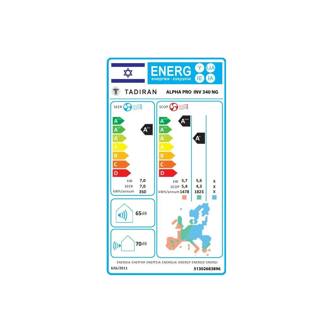 מזגן עילי תדיראן Tadiran Alpha Pro Inverter 340NG