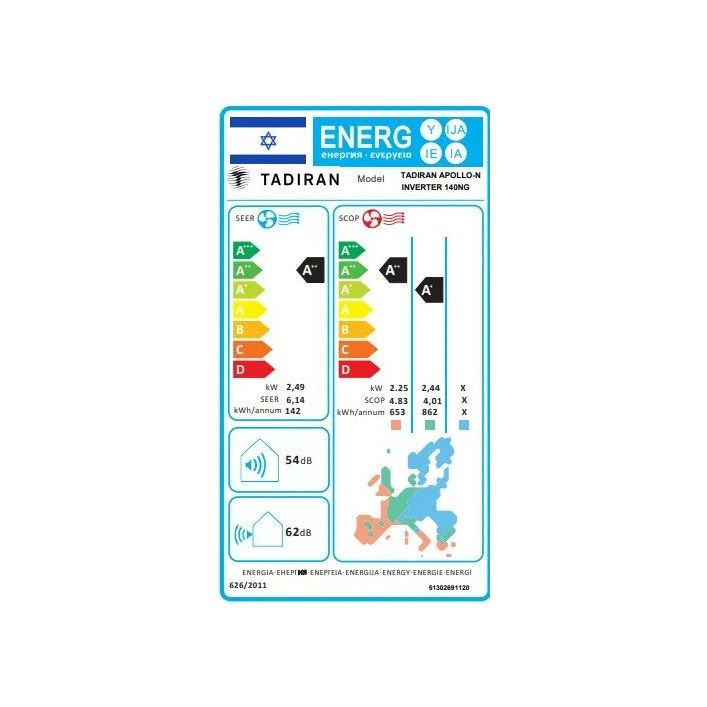 מזגן עילי תדיראן TADIRAN APOLLO INVERTER 140NG אפולו אינוורטר