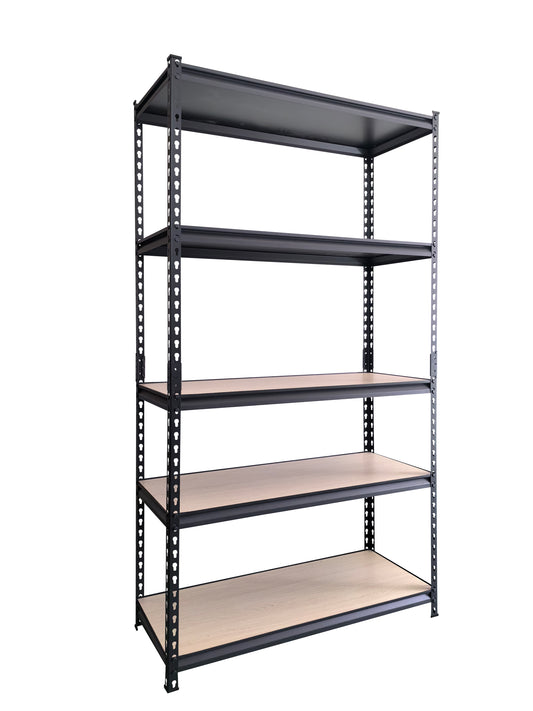 כוננית מתכת גדולה בצבע שחור בשילוב 5 מדפי למינציה