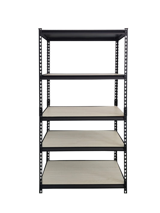 כוננית מתכת בינונית בצבע שחור בשילוב 5 מדפי למינציה