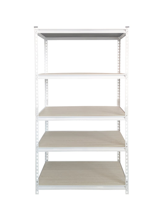 כוננית מתכת קטנה בצבע לבן בשילוב 5 מדפי למינציה