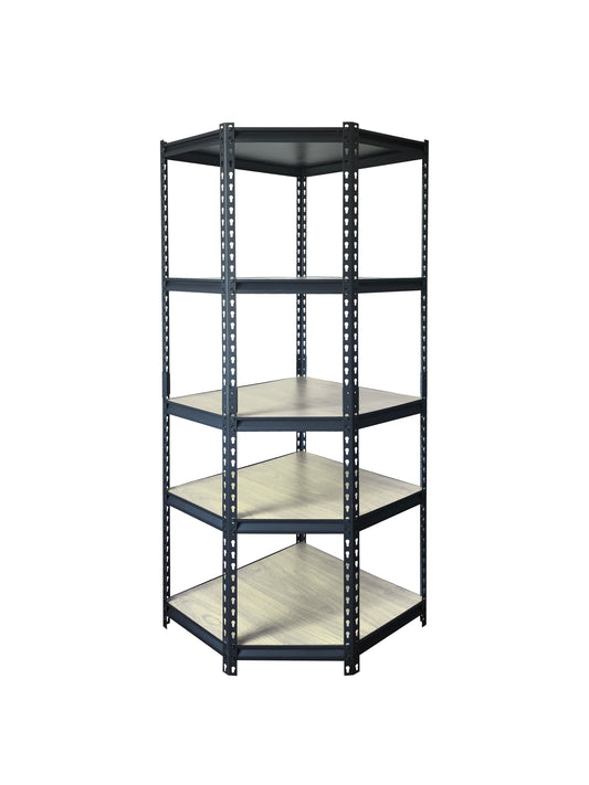 כוננית מתכת פינתית שחורה 5 מדפי למינציה