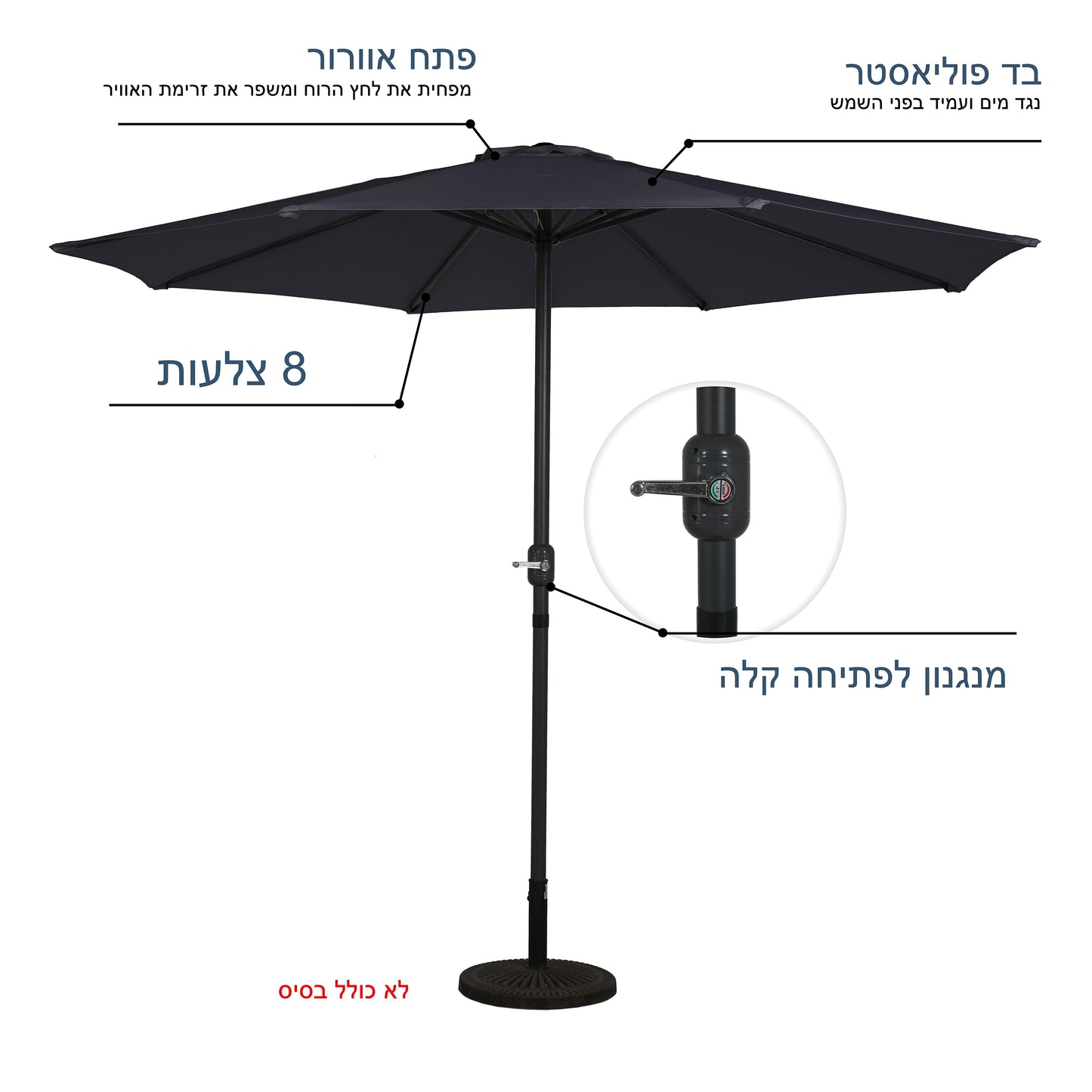 שמשיית אלומיניום 3 מטר מנואלה אפור