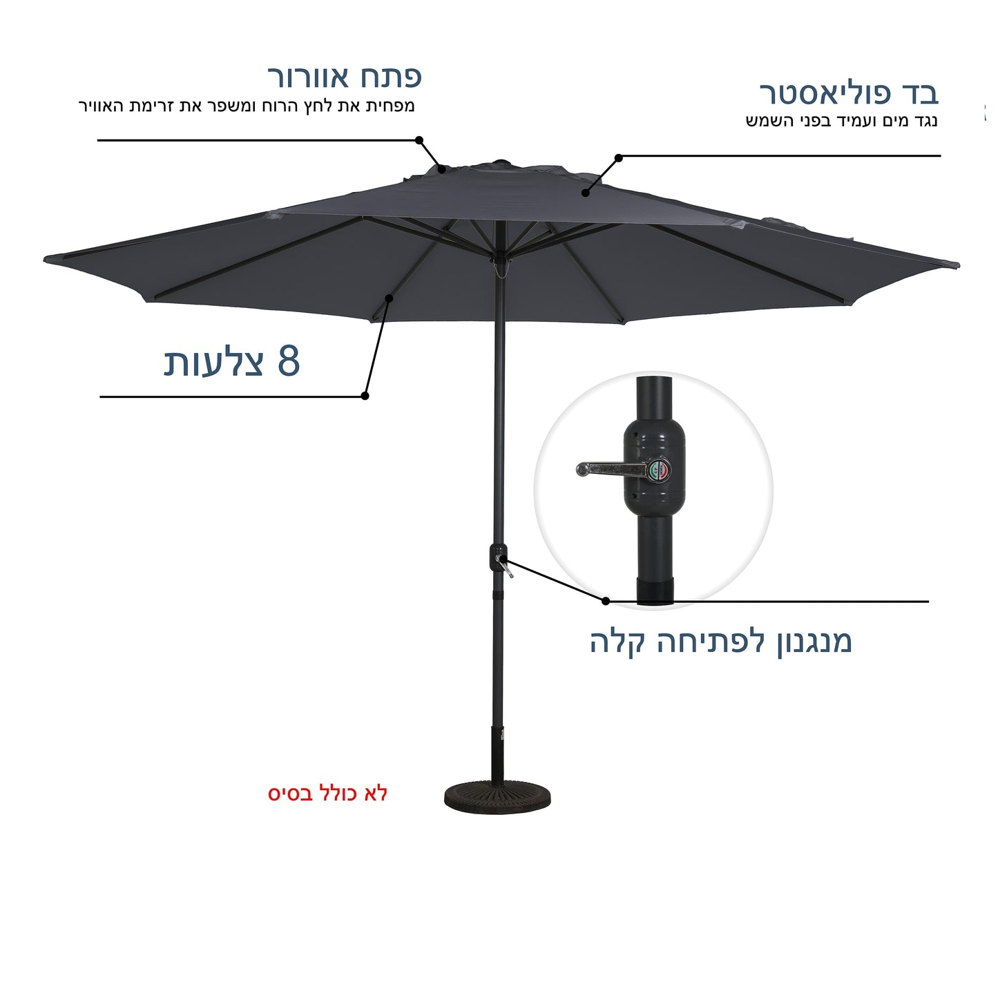 שמשיית אלומיניום 4 מטר מנואלה אפור