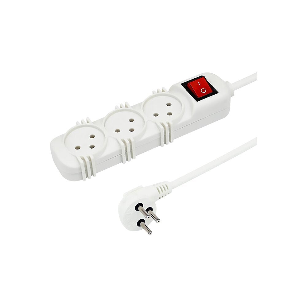 רב שקע 3 שקעים כולל מפסק וכבל 3 מטר לבן