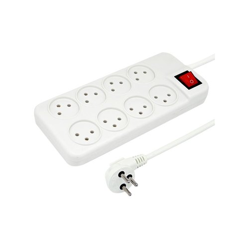 רב שקע 8 שקעים כולל מפסק וכבל 3 מטר לבן